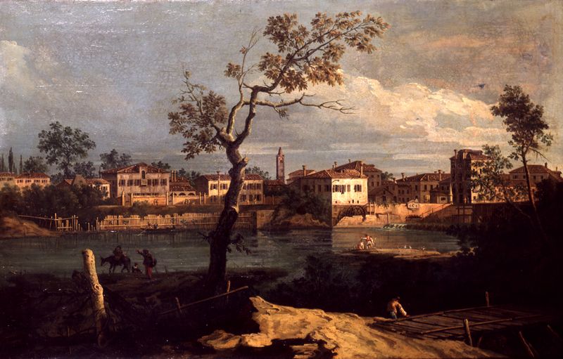 Bernardo Bellotto, Paese in riva al fiume, 1747 ca.